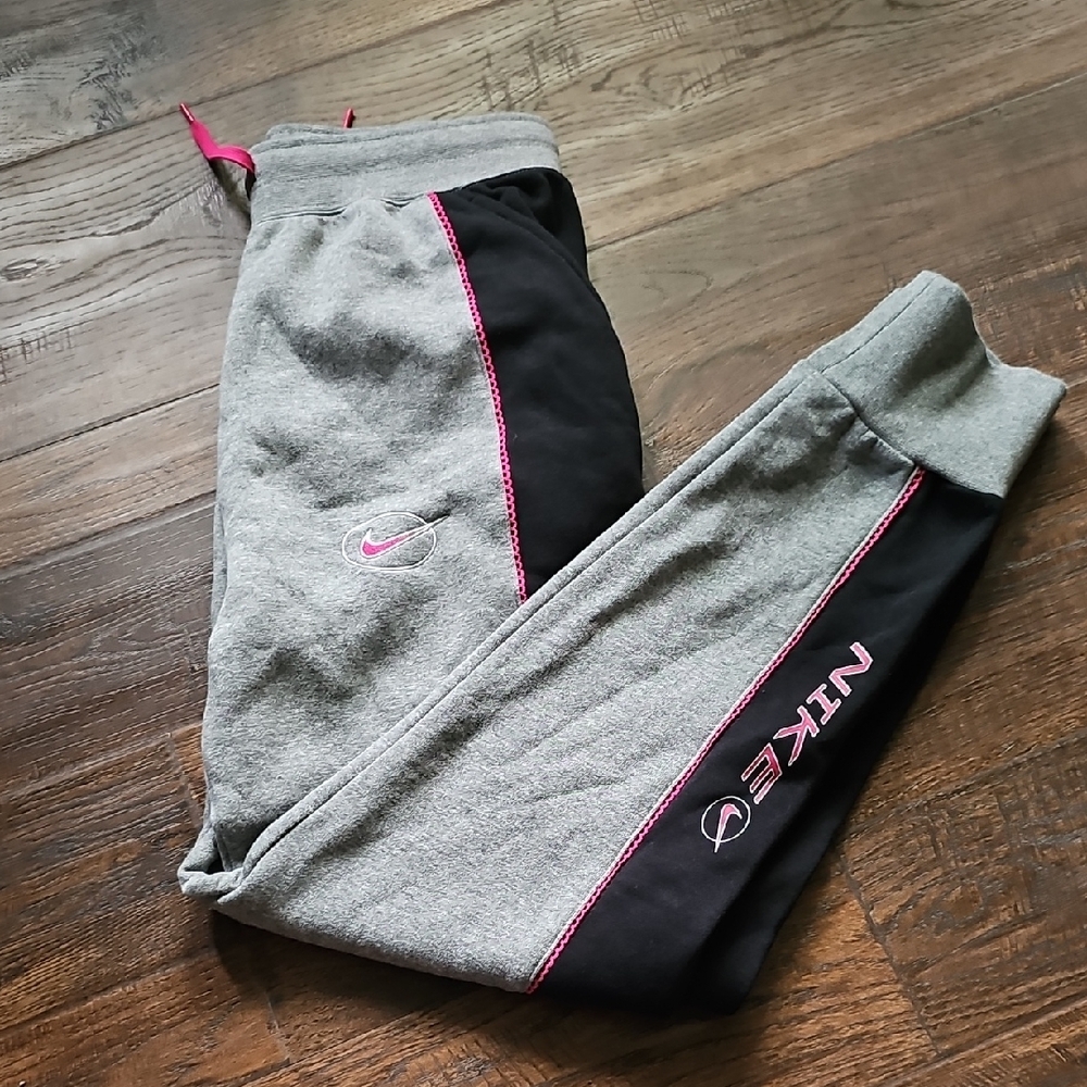 Nike Gray and Black Sweatpants with Tapered Leg Design